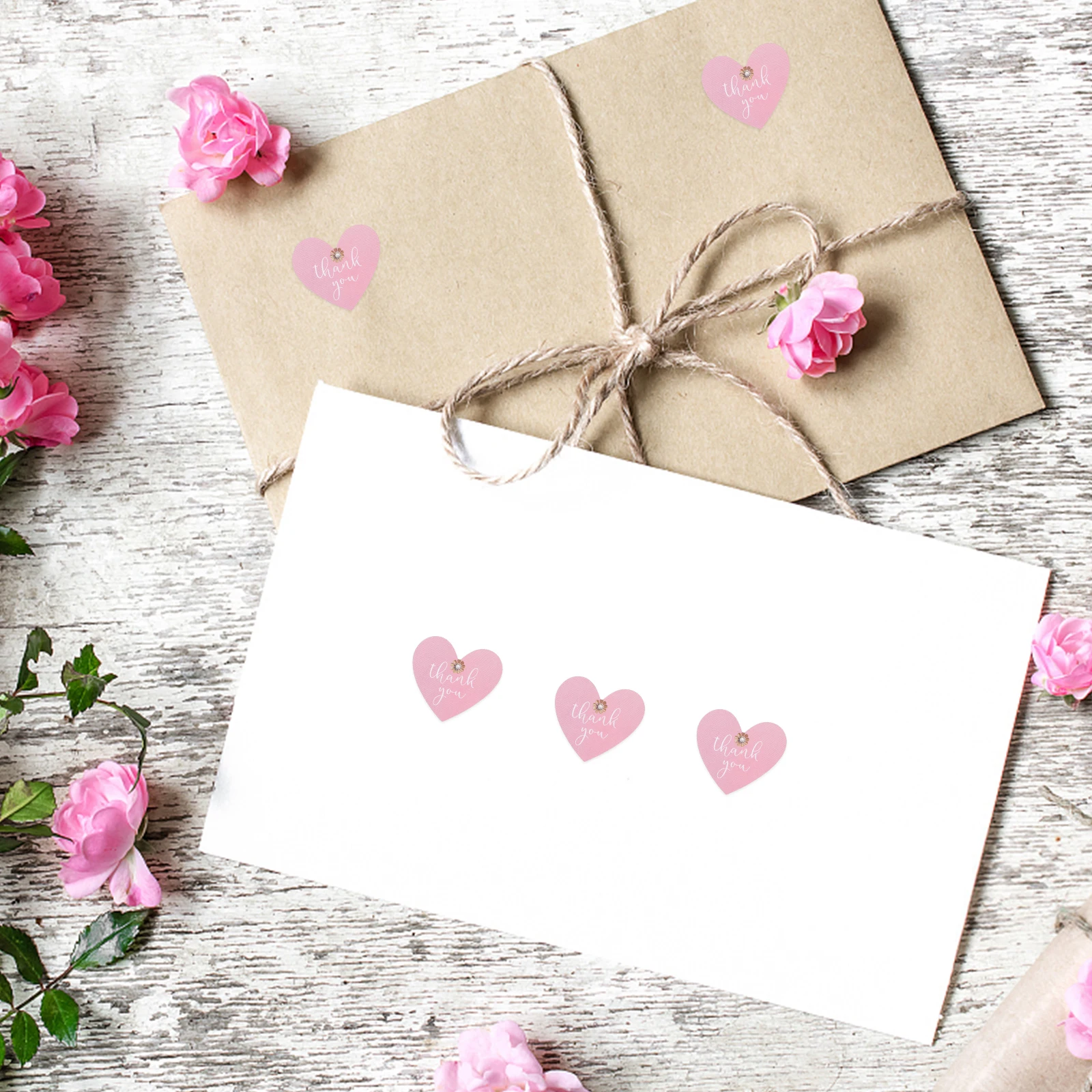 

Pink Heart Sticker Reward Thank You Stickers Label Shaped Coated Paper Letter Envelope
