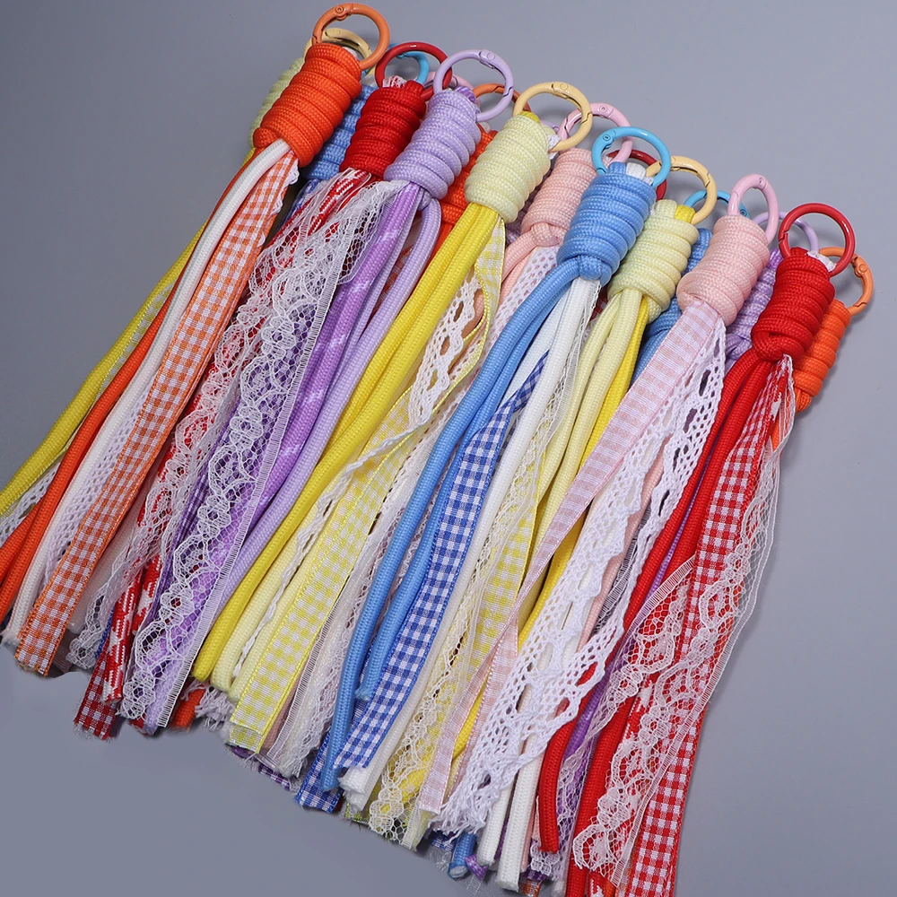 2pcs/lot Braided Rope Lace Trim Bag Mobile Phone Lanyard Keychain For Jewelry Making DIY Keyring Bag Bookbag Pendant Accessories