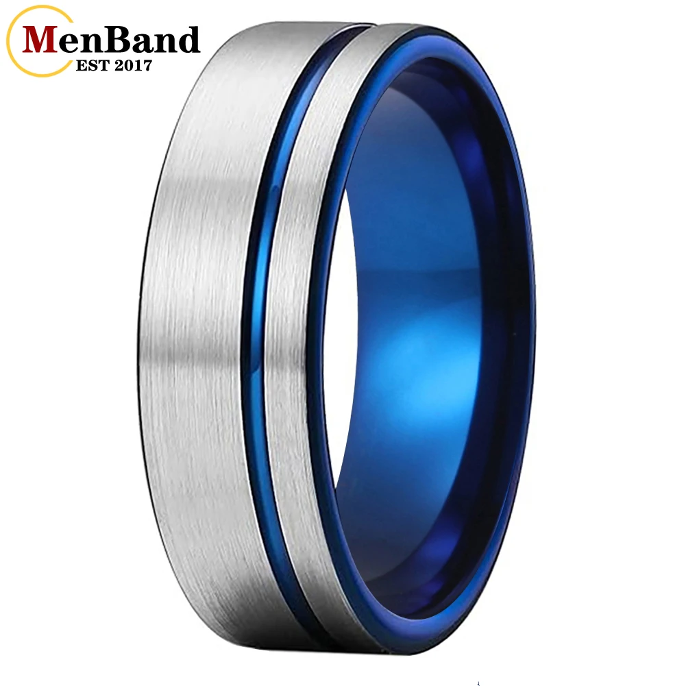 

MenBand Fashion 8MM Offset Grooved And Brushed Finish Men Women Tungsten Carbide Wedding Ring Comfort Fit