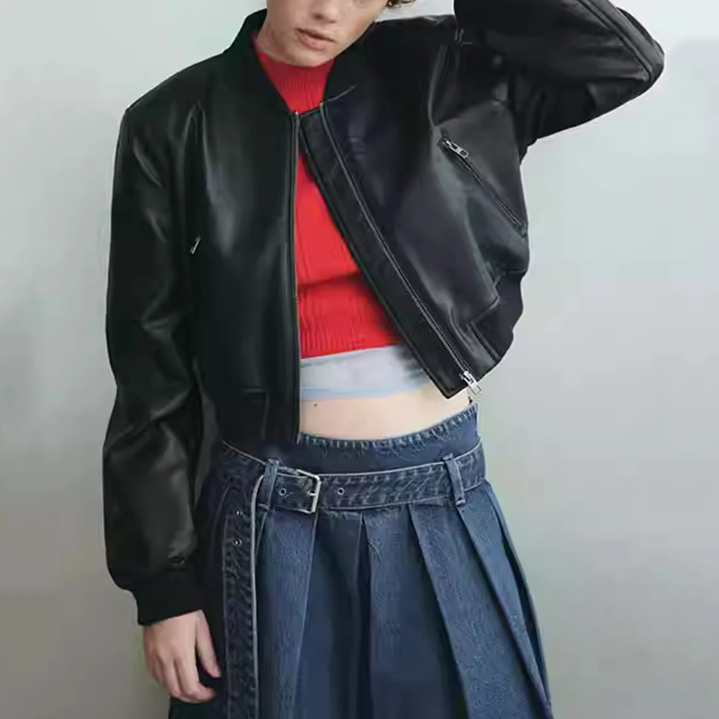 Z 2025 Nuovo Faionable Pilot Jaet Capispalla da donna Simulazione in pelle Street Sle Lungo Sve Cerniera cappotto ort