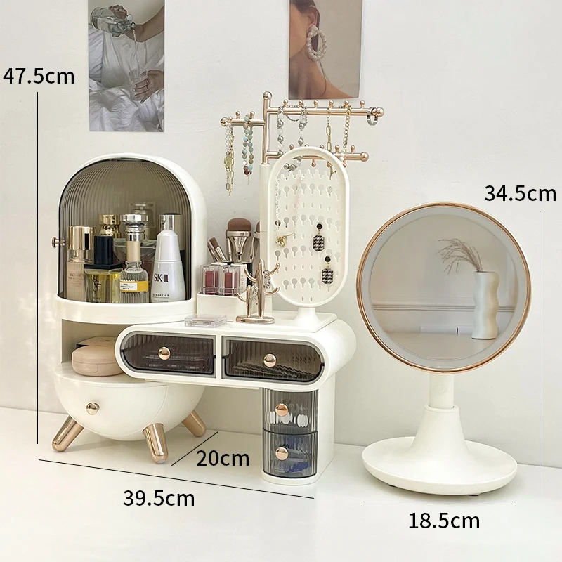 Cream dust-proof cosmetics jewelry integrated premium storage box with mirror desktop