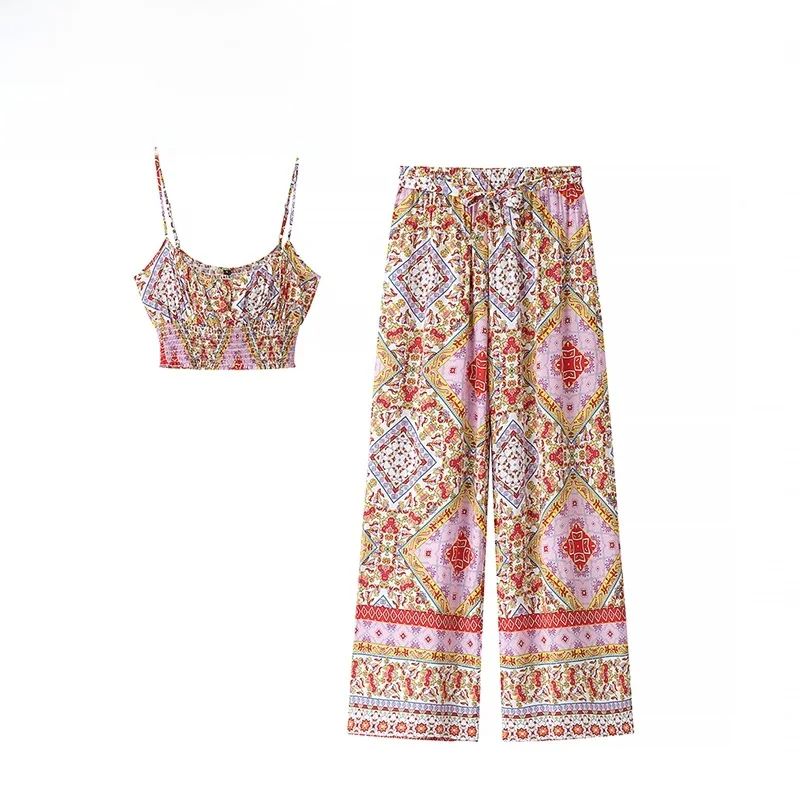 

ZBZA Spring New Women's Faion Design Geometry Print Set Long Pants Two-Piece Suite Overhead Wearing Brandl Registered Tr...