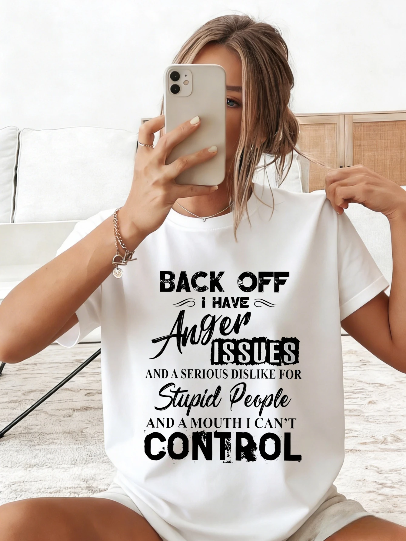 Women's Funny Printed T Shirt Short Sleeve Cotton Casual Summer Anger Issues Humor Graphic Tee for Women