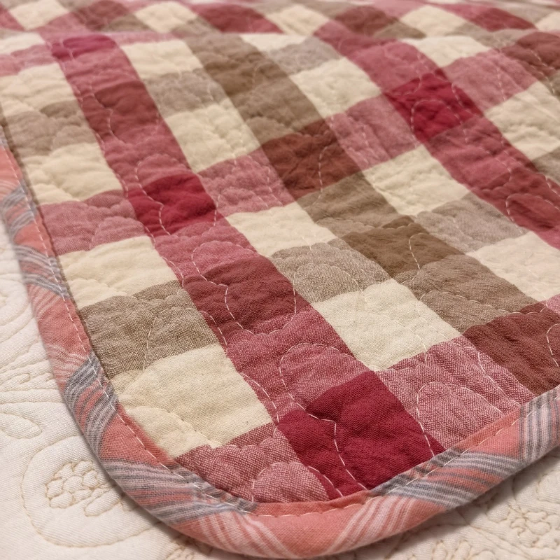 Checkered Yarn-Dyed Cotton Quilted Bedspread & Kids Quilt - Soft Small Crib Mattress Pad for Baby Nursery Bedding, Room Decor