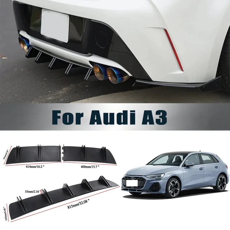 For Audi A3 Rear Diffuser Shark Fin Double Wing ABS Curved Aero Spoiler Anti-Collision Chassis Protector Car Styling