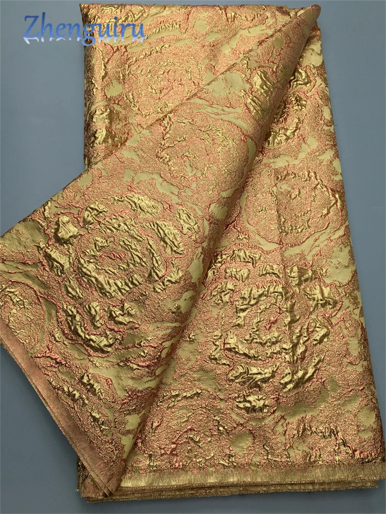 Zhenguiru Lace Nigerian Lace Fabric 2025 High Quality 5 Yards Gilding African Brocade Jacquard Lace Fabric for Party Dress A4023