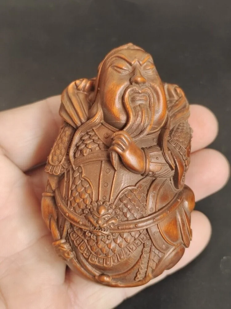 

2.4 Inch Old Chinese Boxwood hand carved Guan Yu god of wealth statue Netsuke