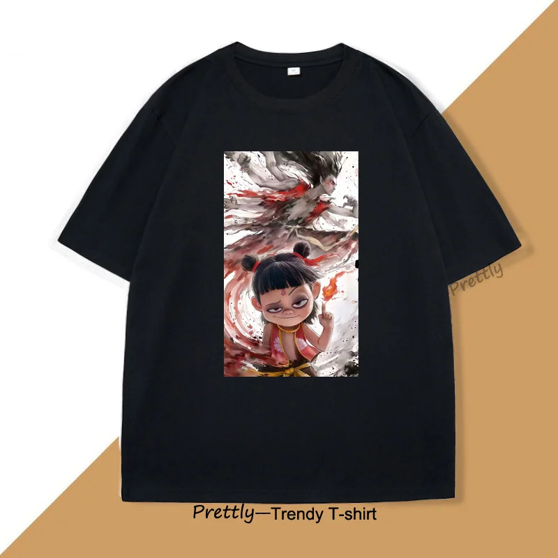 

Funny T Shirts Men Fashion Casual Movie Ne Zha Pattern Design Print T Shirts High Quality Cotton Short Sleeve Men's Shirts Tops