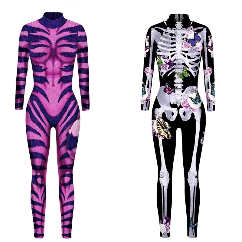 

Lace and Skull Skeleton Cosplay Jumpsuits 3D Sexy Women Party Performance Casual Elastic Streetwear Bodysuit Clothing Halloween