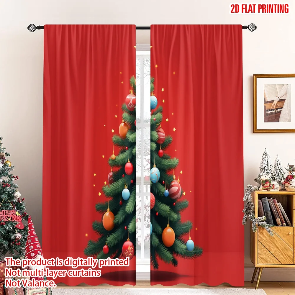 

2pcs 2D flat printing Christmas Party Curtain Christmas Tree Ornaments Stars 100% Polyester Without Electricity Holiday