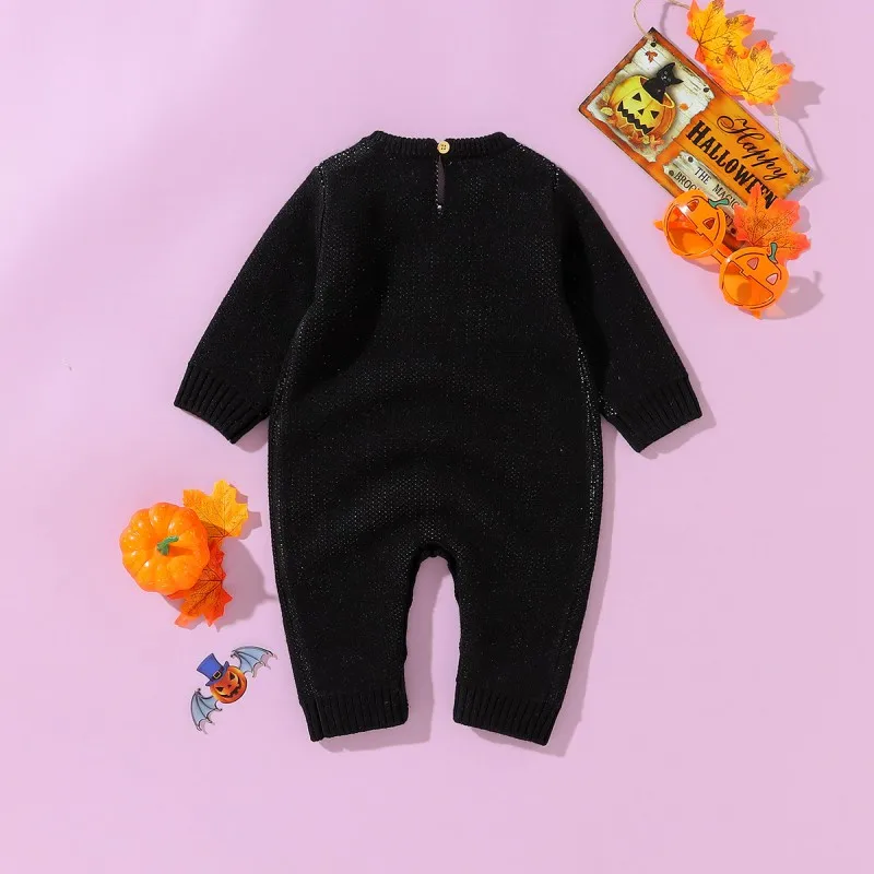 Halloween Newborn Baby Boy Girl Romper Sweater Black Jumpsuit Skull Playsuit Novelty Infant Outfit Long Sleeve Bodysuit Clothing