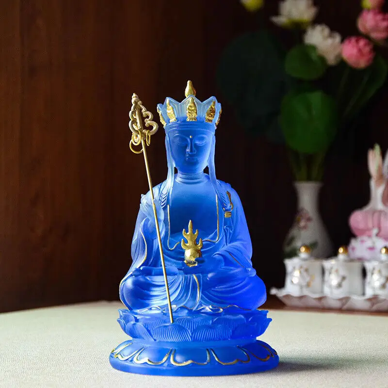 Chinese Bule Resin Buddhism Tang Priest Ksitigarbha Boddhisattva Buddha Statue