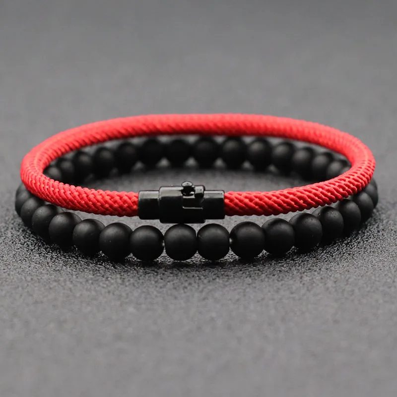 2 pçs/set legal acessórios da motocicleta pulseira para homens esportes ao ar livre acampamento ciclismo braslet preto fosco pedra fio braclet