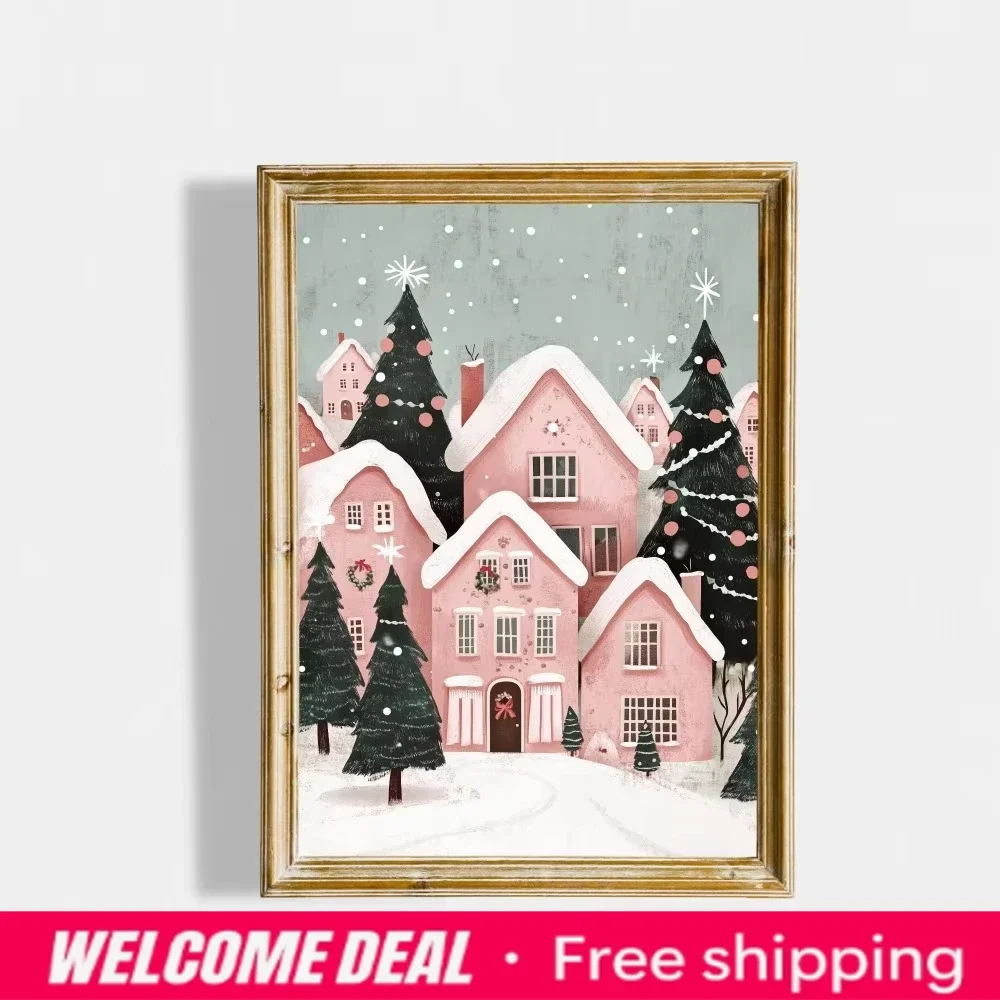 

2026 Lively Warm Winter Town Classic Santa Claus Snow Scene Diamond Painting Wall Art Poster Print for Home Room Restaurant De