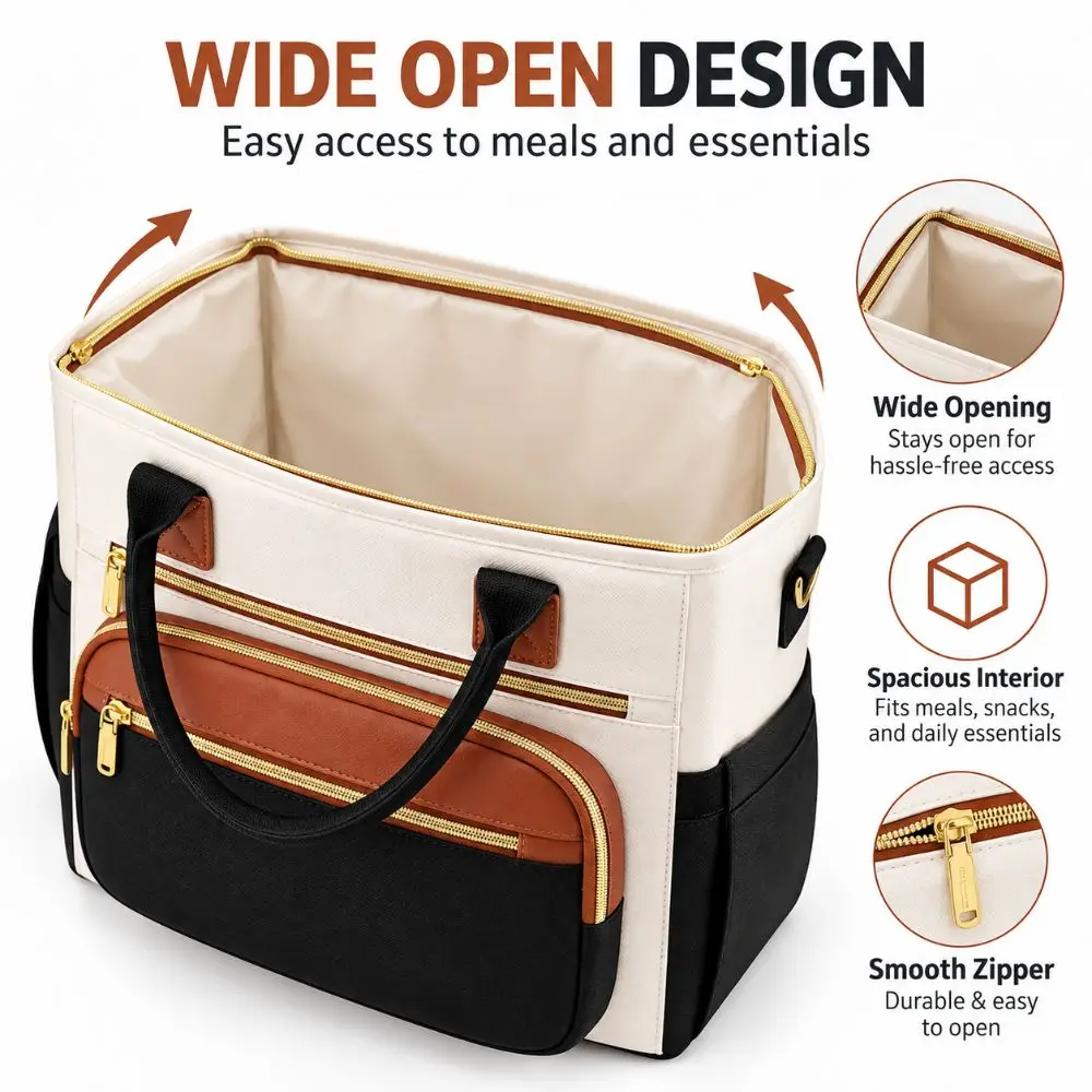 Thermal Insulation Insulated Lunch Bag Leakproof EPE Padding Food Carrier PEVA Liner Wide Opening Cooler Tote Office Lunch
