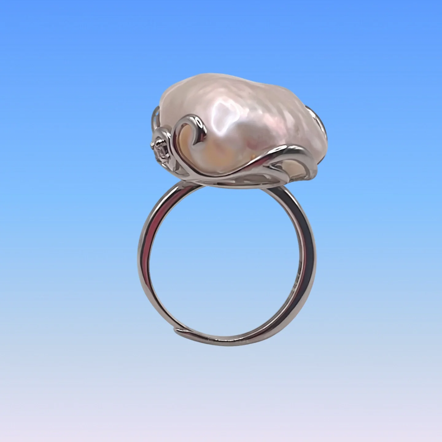 

Elegant ring AAA20-24mm natural irregular Baroque pearl ring 925s