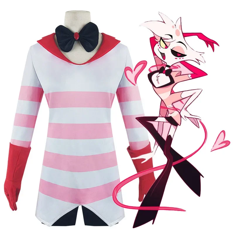 

Hazbin Hotel Cosplay Angel Dust Costume Dress Sweatshirt with Glove Women Suits Halloween Outfits Fancy Red Dress Set