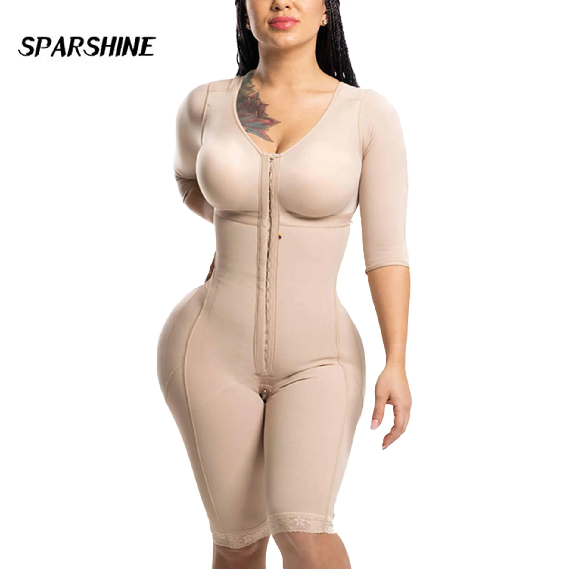 Post-Surgery Double Compression Garments Faja With Sleeves & Bra Tummy Control Shapewear Slimming Fajas Lace Body Shaper