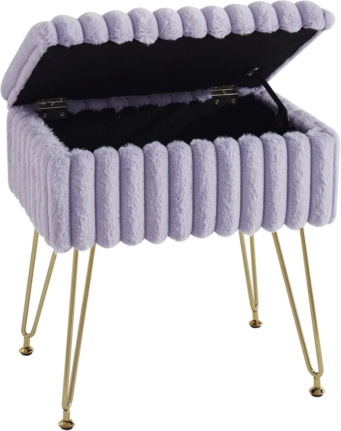 Vanity Stool Chair with Storage, Faux Fur Stools for Vanity Makeup, Foot Stool Ottoman with 4 Metal Legs, Small Vanity Bench Sea