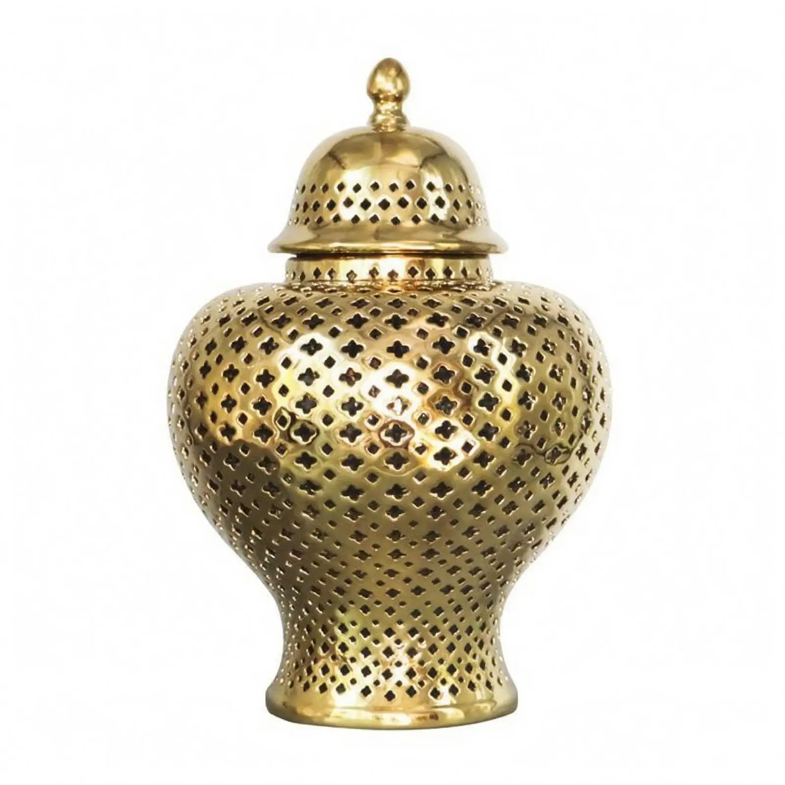Baroque Ceramic Jar with Lid Finial Top Hollow Out Vase for Living Room Shelf Entryway Decoration