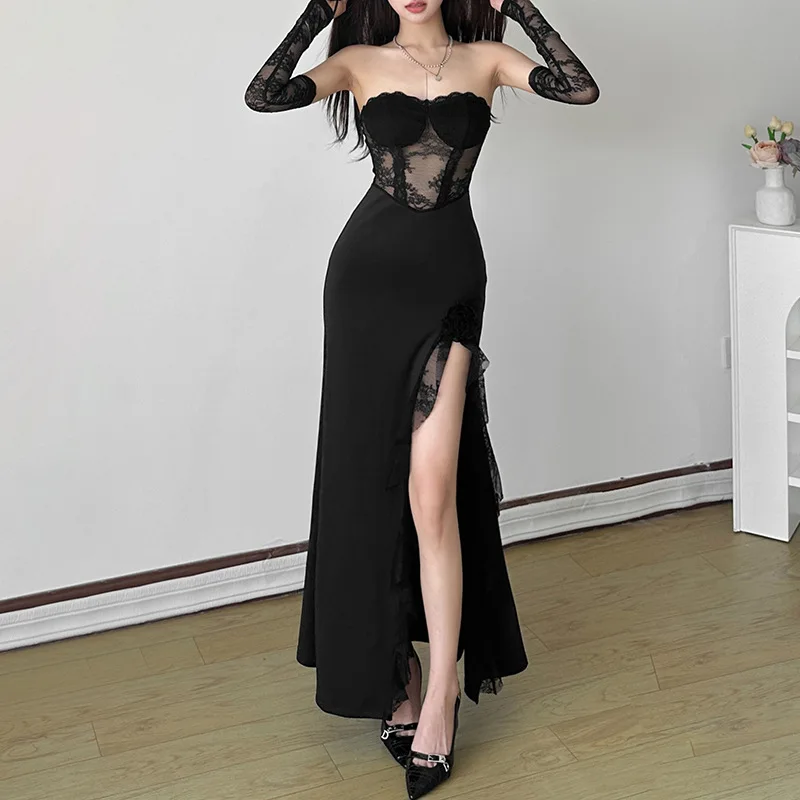 

European and American Autumn New Women's High Waist Fashion Letter Neck Strapless Dress