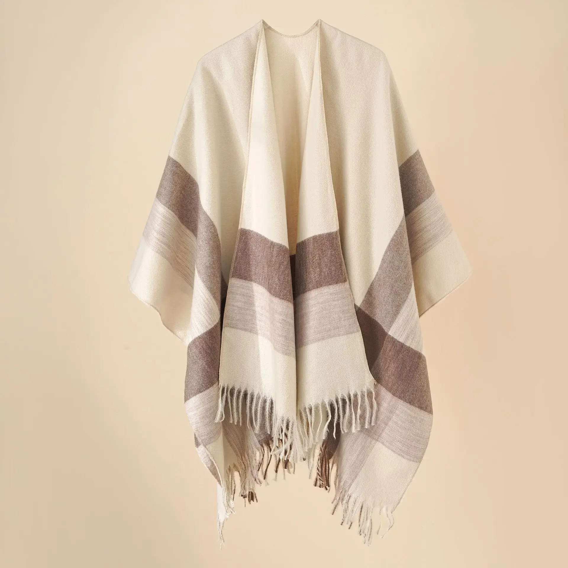 Châle chaud à carreaux pour femme, cape poncho, long, fendu, rue Everak, automne, hiver