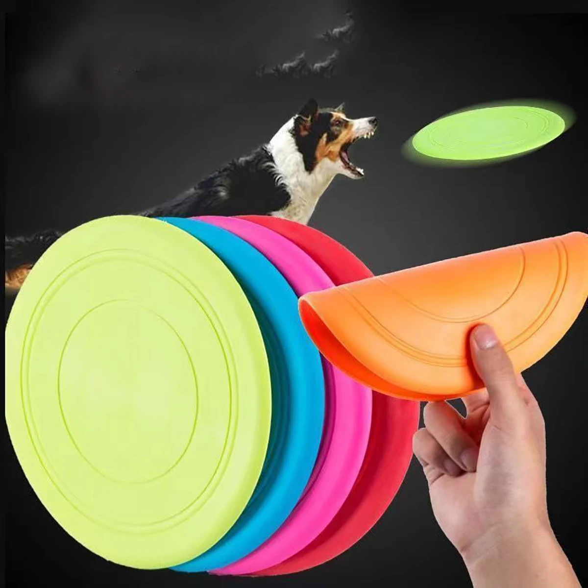 Dog Toy Flying Disc Silicone Material Sturdy Resistant Bite Mark Repairable Pet Outdoor Training Entertainment Throwing Type Toy