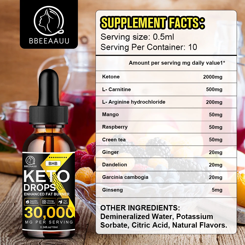 BBEEAAUU BHB Ketogenic Drops Support Ketosis Weight Loss Fat Burning for Men and Women Appetite Suppressant Weight Management