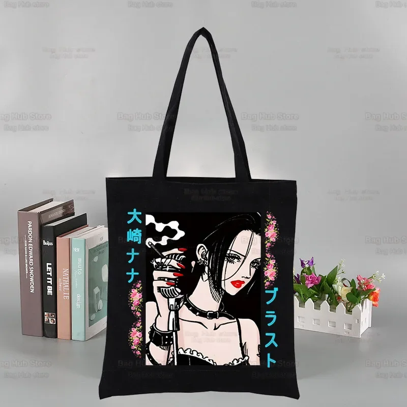 Black Stones NANA Osaki Ren Honjo Print Canvas Tote Black Bags Harajuku Casual Female Girl Tote Eco Shopper borse a tracolla