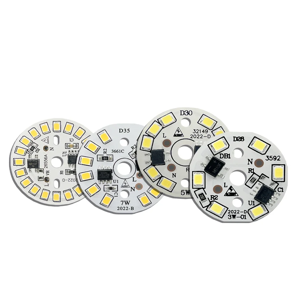 Lampu sorot LED, 10 Buah Chip bohlam LED bebas pengemudi 18W 15W 12W 9W 7W 5W 3W SMD 2835 manik lampu bulat AC 220V