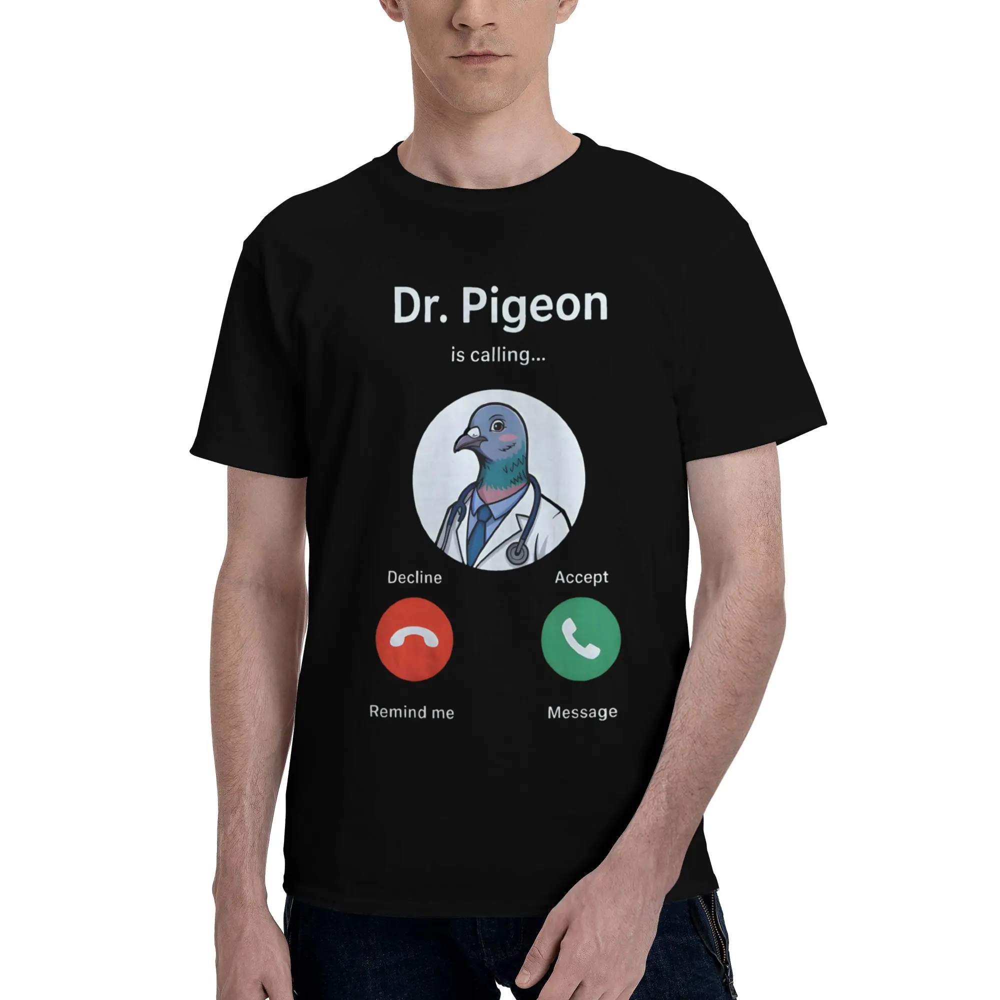 Pigeon Doctor Meme Men's T Shirts Pigeon Doctor Meme  Funny Tees Short Sleeve Round Collar Pure Cotton Printed Clothes T-Shirt