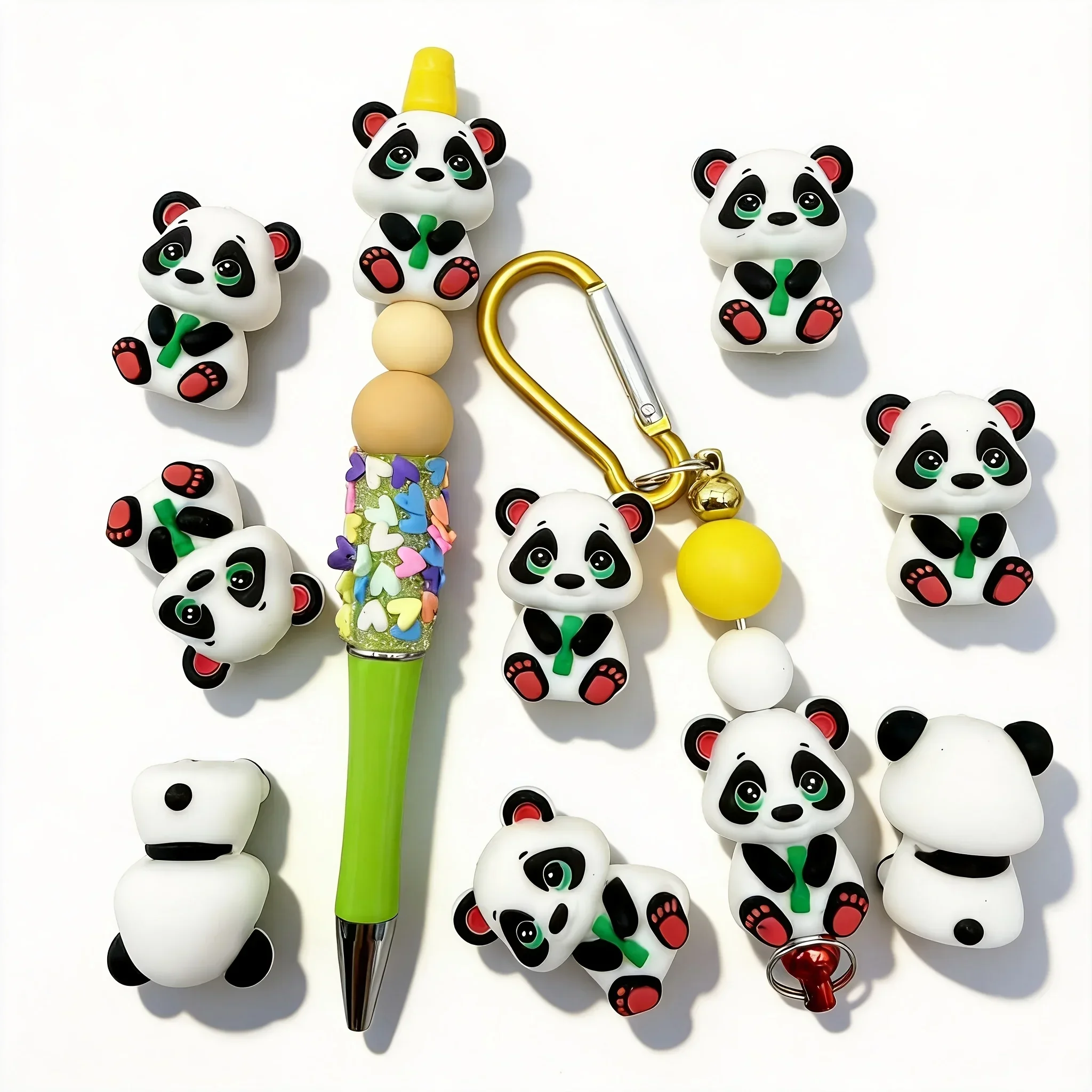 6Pcs New 3D Panda Silicone Focus Beads, Soft Non-toxic DIY Beads for Beaded Pen Bracelet Necklace Phone Charm Bag Decor