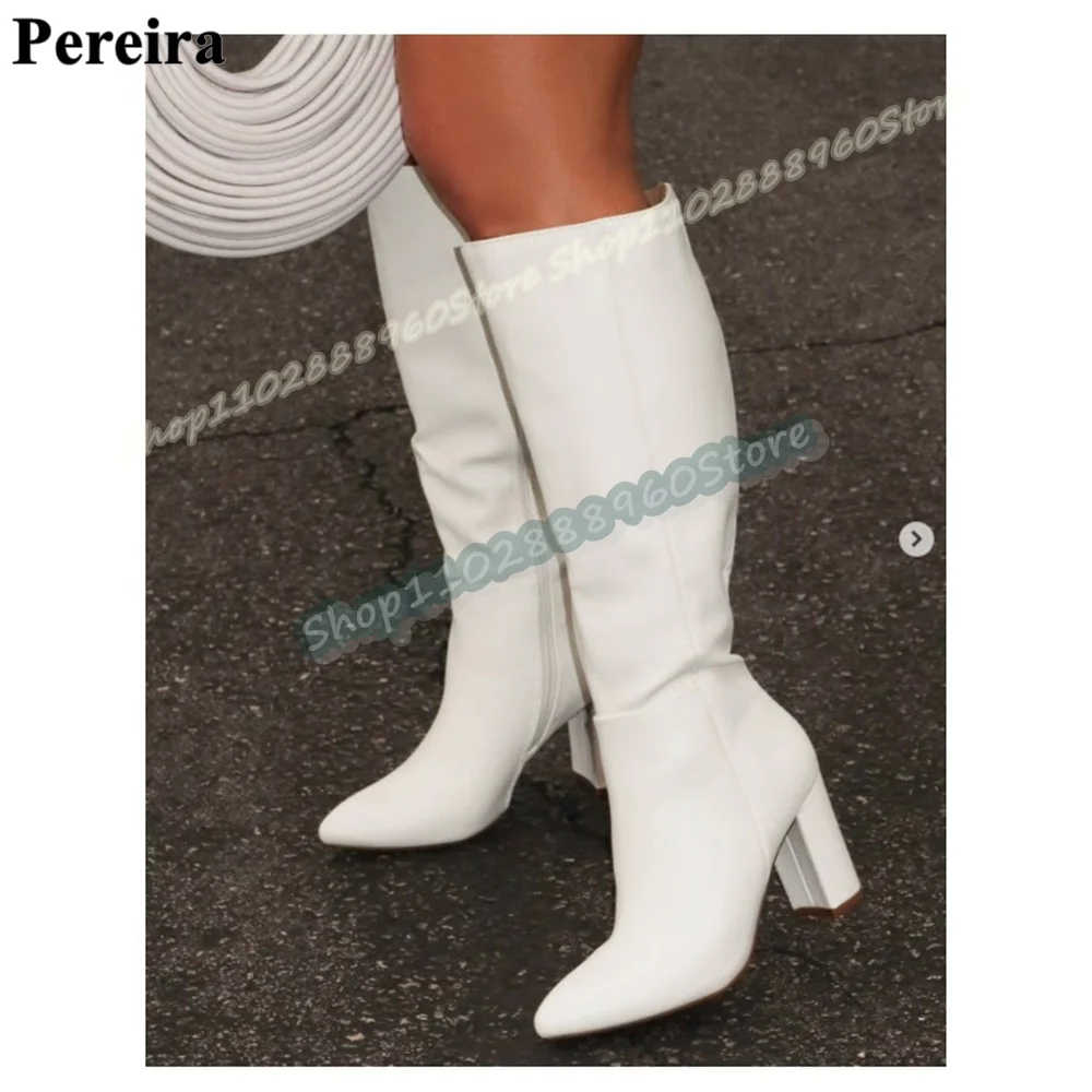 الركبة عالية جلد أسود أسلوب بسيط مدبب الأحذية مكتنزة أحذية عالية الكعب للنساء الجانب سستة أشار تو مضخات عصرية غير رسمية