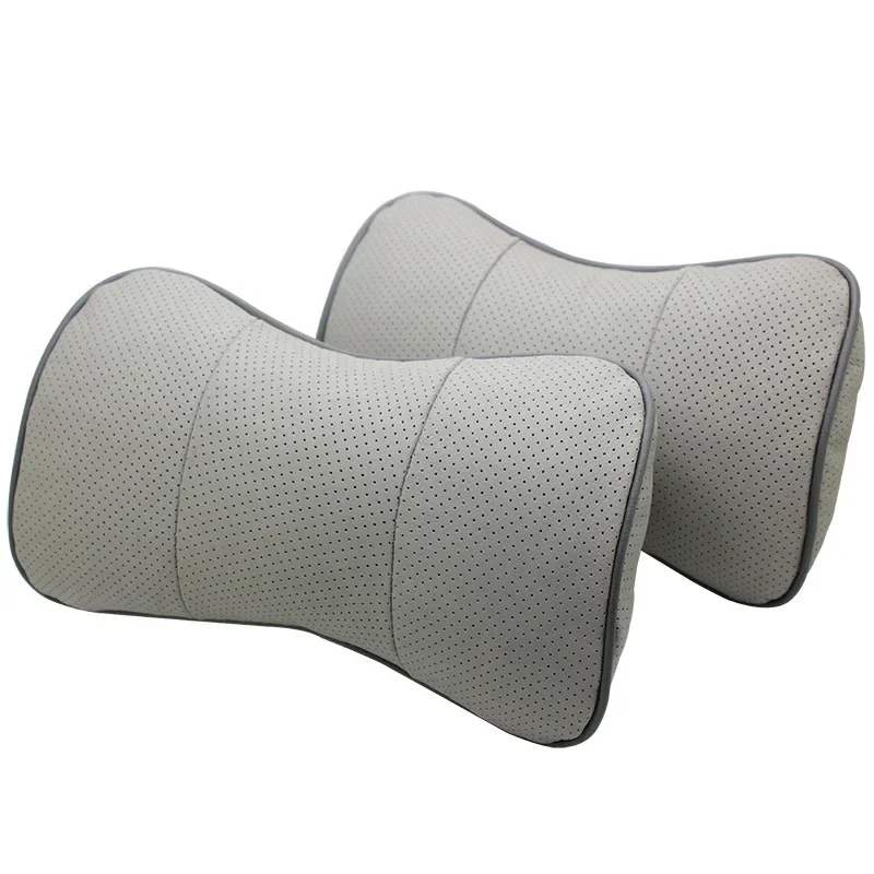 2 Pcs Car Headrest Neck Rest Cushion Travel Genuine Leather Cervical Pillow Head Support  Neck Rest Relieve Pain