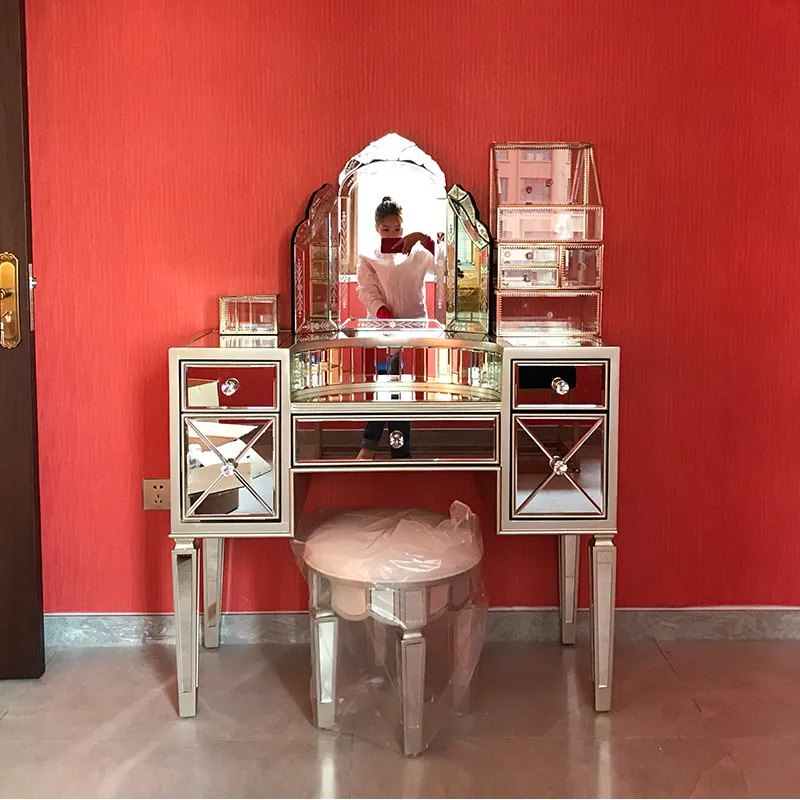 Minimalist Natural Makeup Table Silver European Storage Lounges Dressing Table Mirror Modern Coiffeuse Chambre Furniture Home