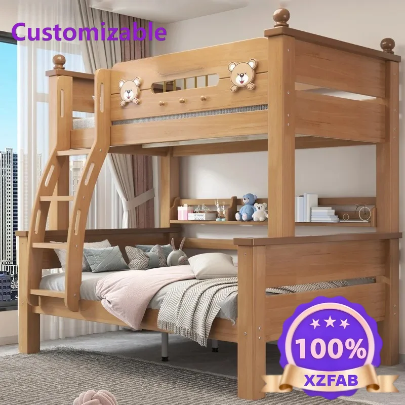 Factory Direct 2026 Upper and lower bunk, all solid wood children's bed, mother and child bed, second floor, youth rubber wood