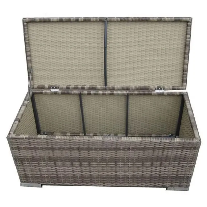 Modern Durable Comfortable Portable Waterproof Eco-Friendly Outdoor Garden Patio Rattan Storage Box with Steel Frame