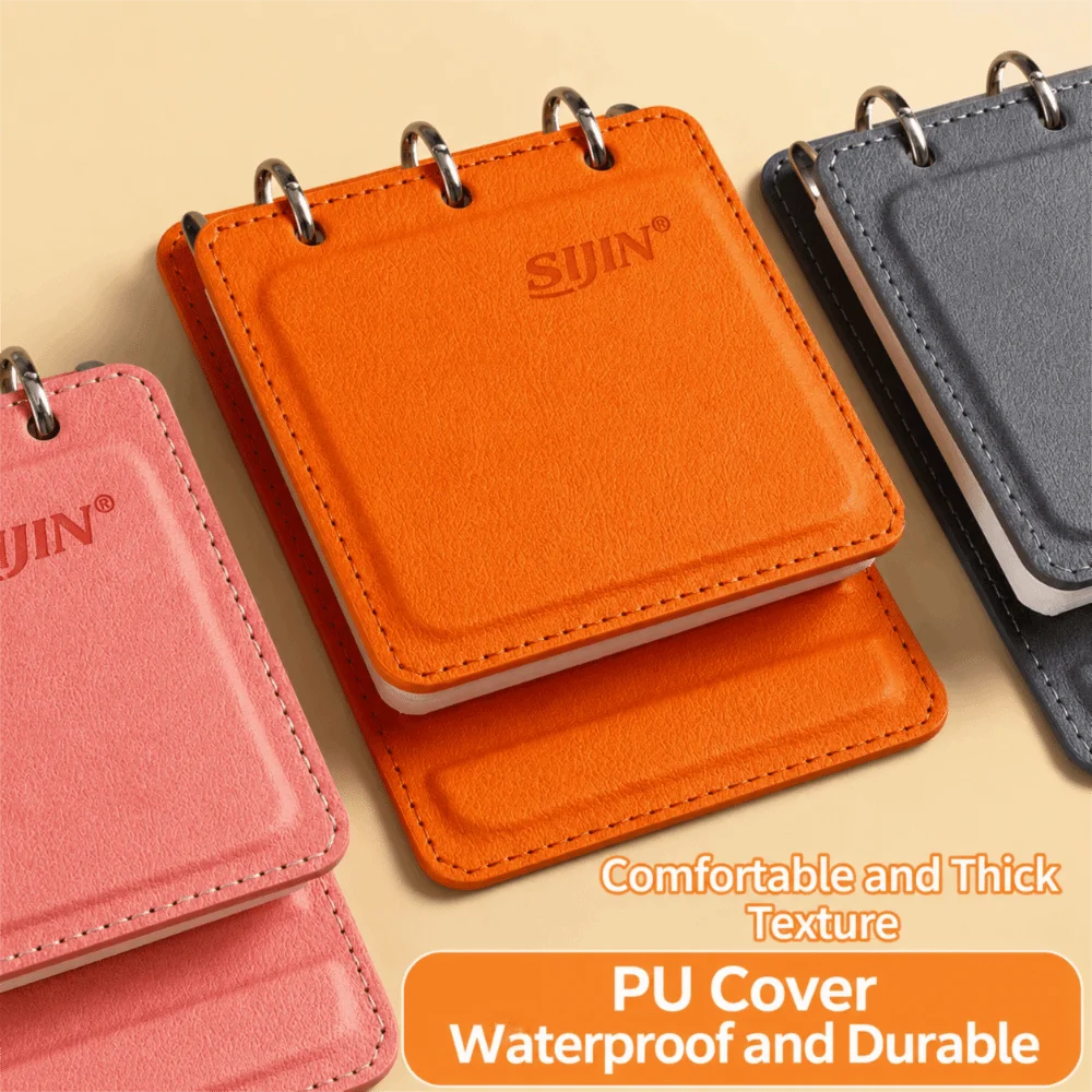 Durable A7 Pocket Notebook PU Leather with Removable Lined Paper Binder Journal 3-Ring Loose-leaf Notebook Travel