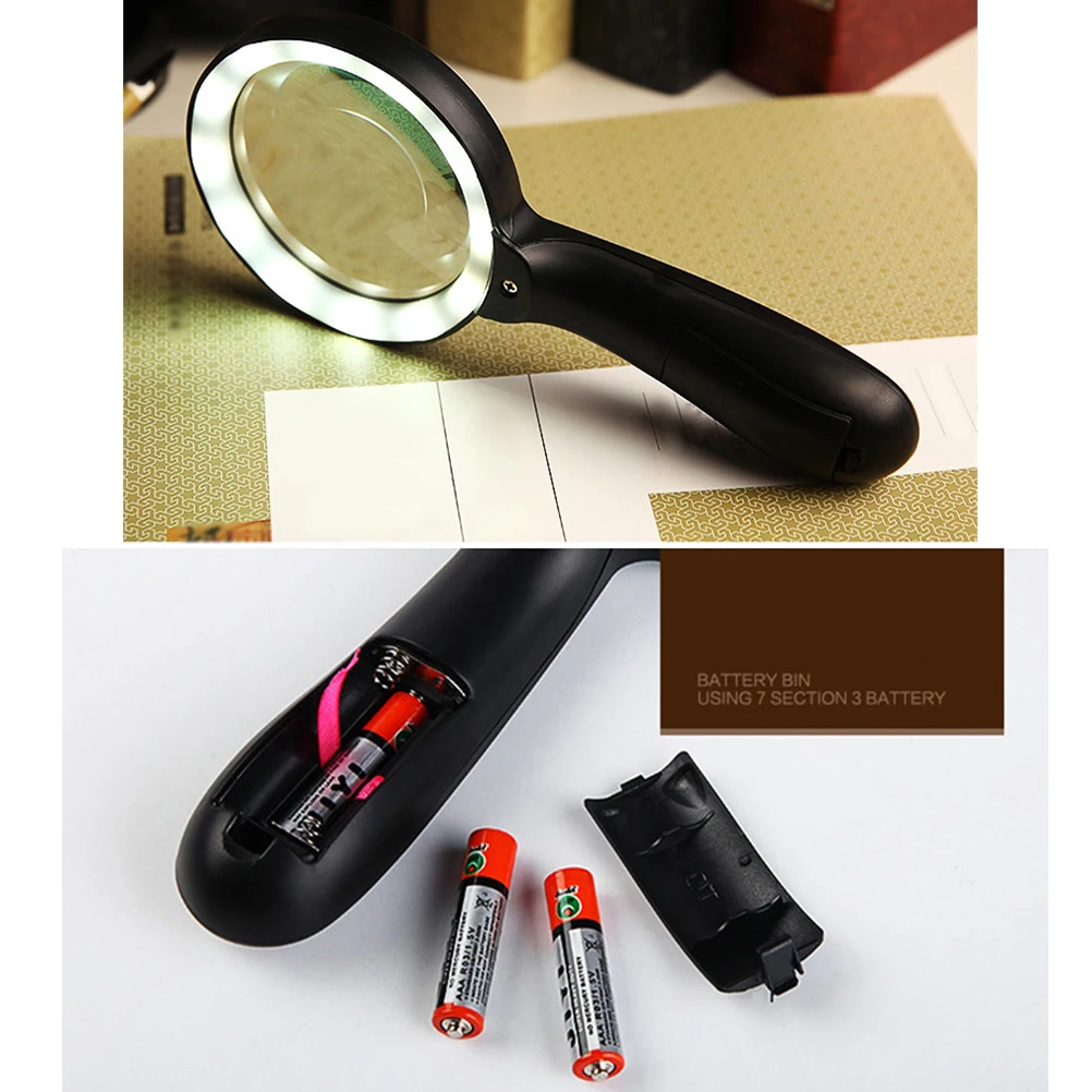 

12pcs 10X 90Mm Led Magnifying Glass Illuminated Lighted Large Magnifier For Seniors Reading Jewelry Repair Hobbyists Black Super
