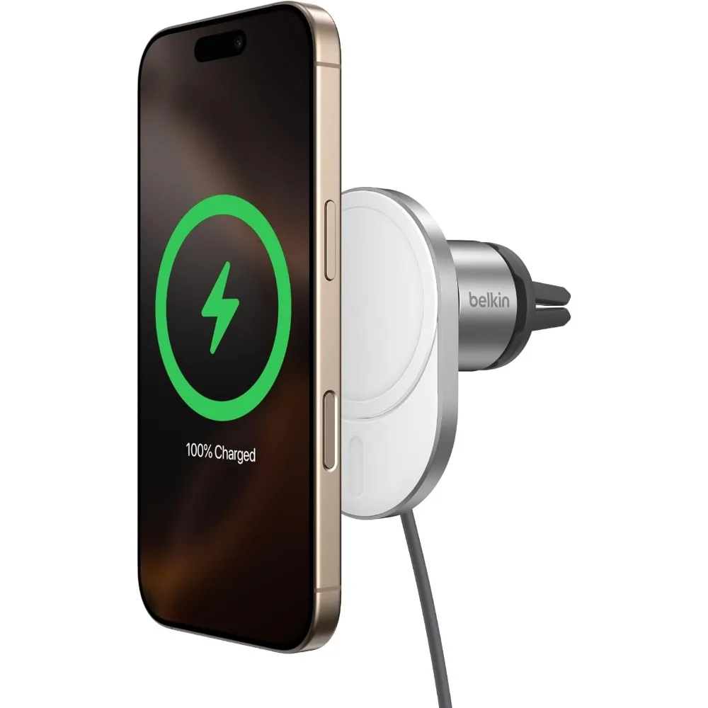 

15W Fast Magnetic Wireless Car Charger with Vent Mount for iPhone, Pixel & Qi2 Devices - White
