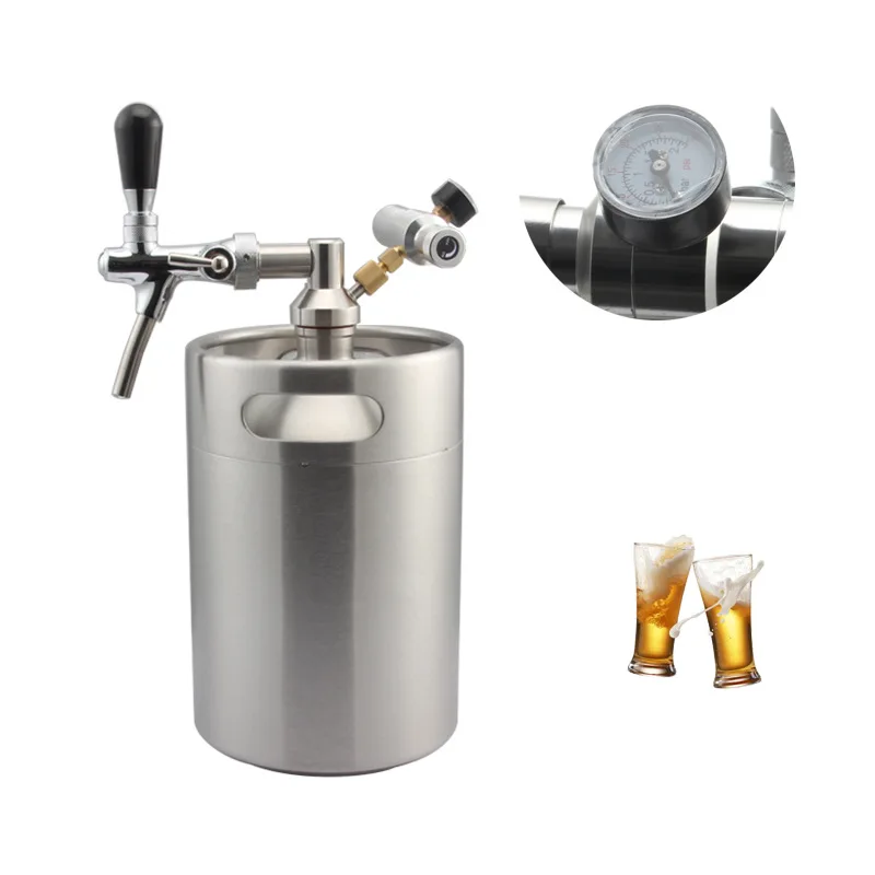 5L 304 stainless steel craft brewing two barrels, self-brewed beer distribution, transit barrels CO2 automatic beater