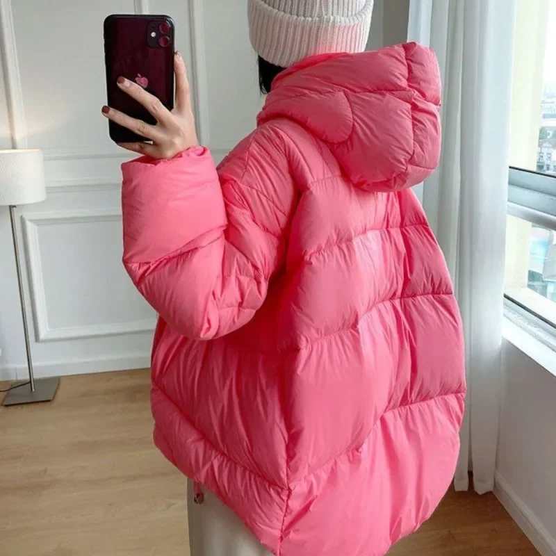 

Накидка на белый утиный пух, толстый пуховик, женский короткий пуховик с капюшоном, в форме кокона, свободный крой