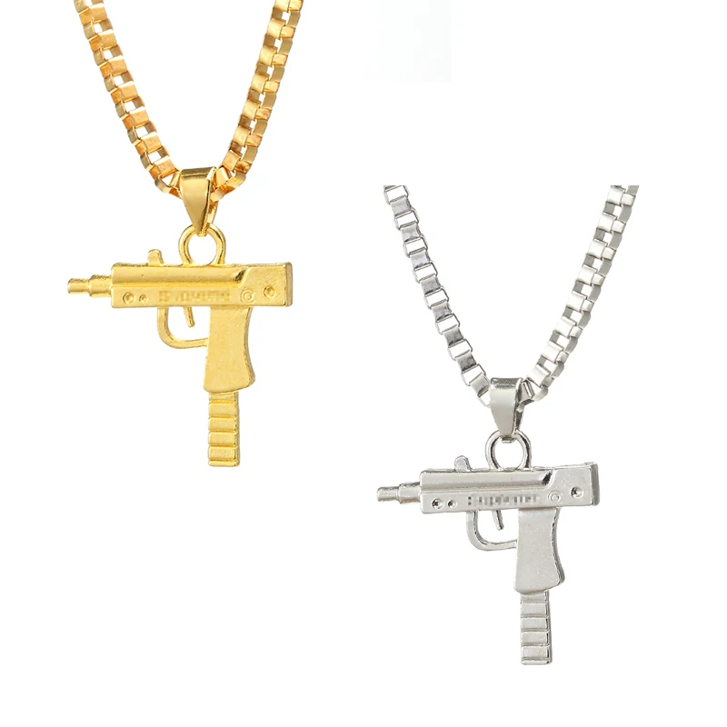 New models Hip Hop UZI Kolye GUN Shape Pendant Necklace Gold/Silver Color Army Style Male Chain Men Necklaces Jewelry