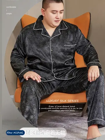 3XL-5XL 165KG 초대형 사이즈 잠옷 남성 인쇄 새틴 긴 소매 바지 정장 봄 여름 지방 살찌는 느슨한 가정 의류