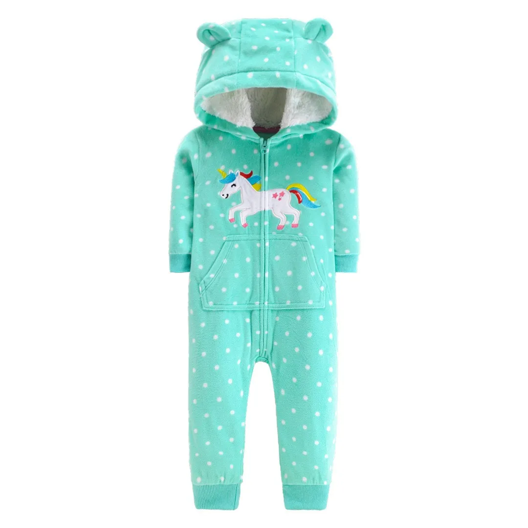 2023 Autumn Winter Warm Fleece Baby Romper Cartoon Hoodie baby girls costume Newborn Babies boys clothes jumpsuits