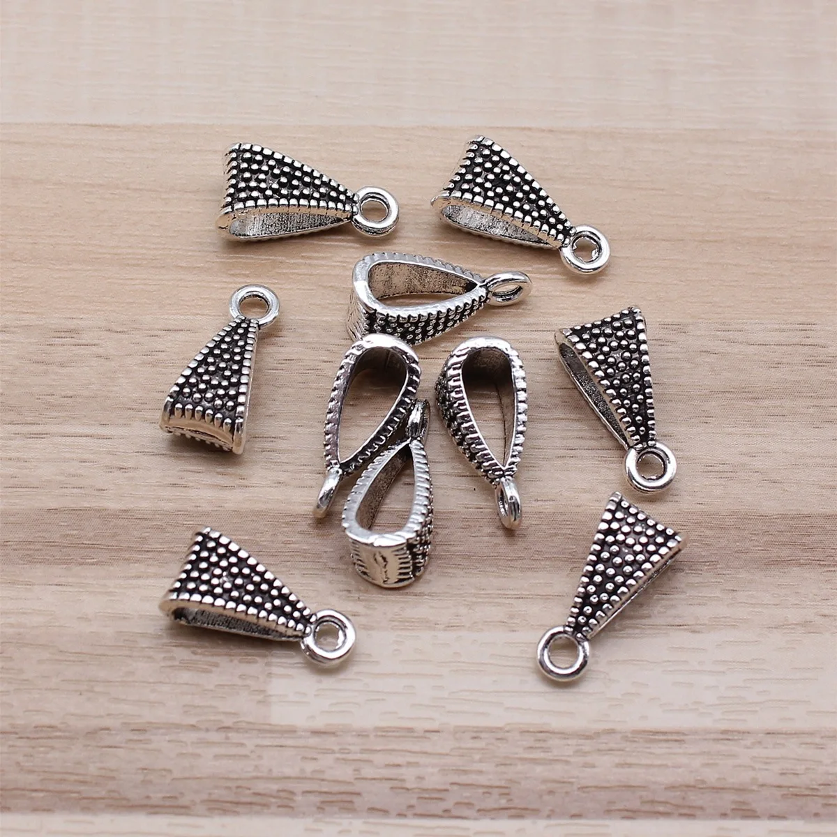 IFOCUS 10pcs/Lot Triangle Hanging Buckle Beads Bails For DIY Jewelry Making Zinc Alloy 15x7x6mm/0.59x0.28x0.24inch