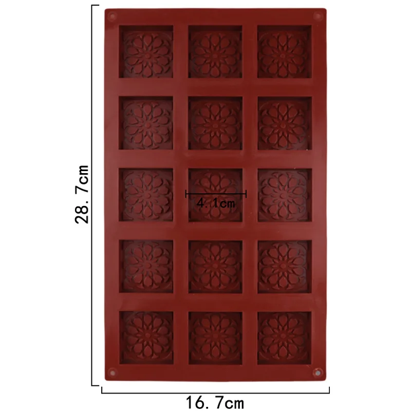 15 square pattern silicone chocolate mold handmade biscuit jelly mold soap mold