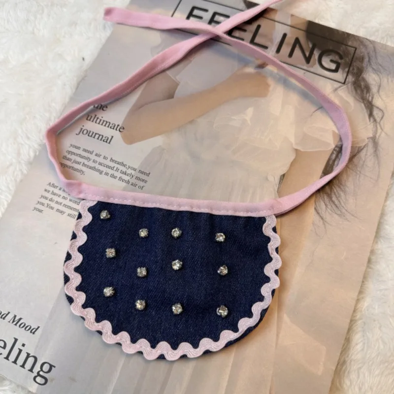 Ins Cute Dog Party Denim Bow Scarf Bib Cat Pet Dog Saliva Pocket Mouth Towel Puppy Bow Tes For Pet Dogs Accessories Stuff