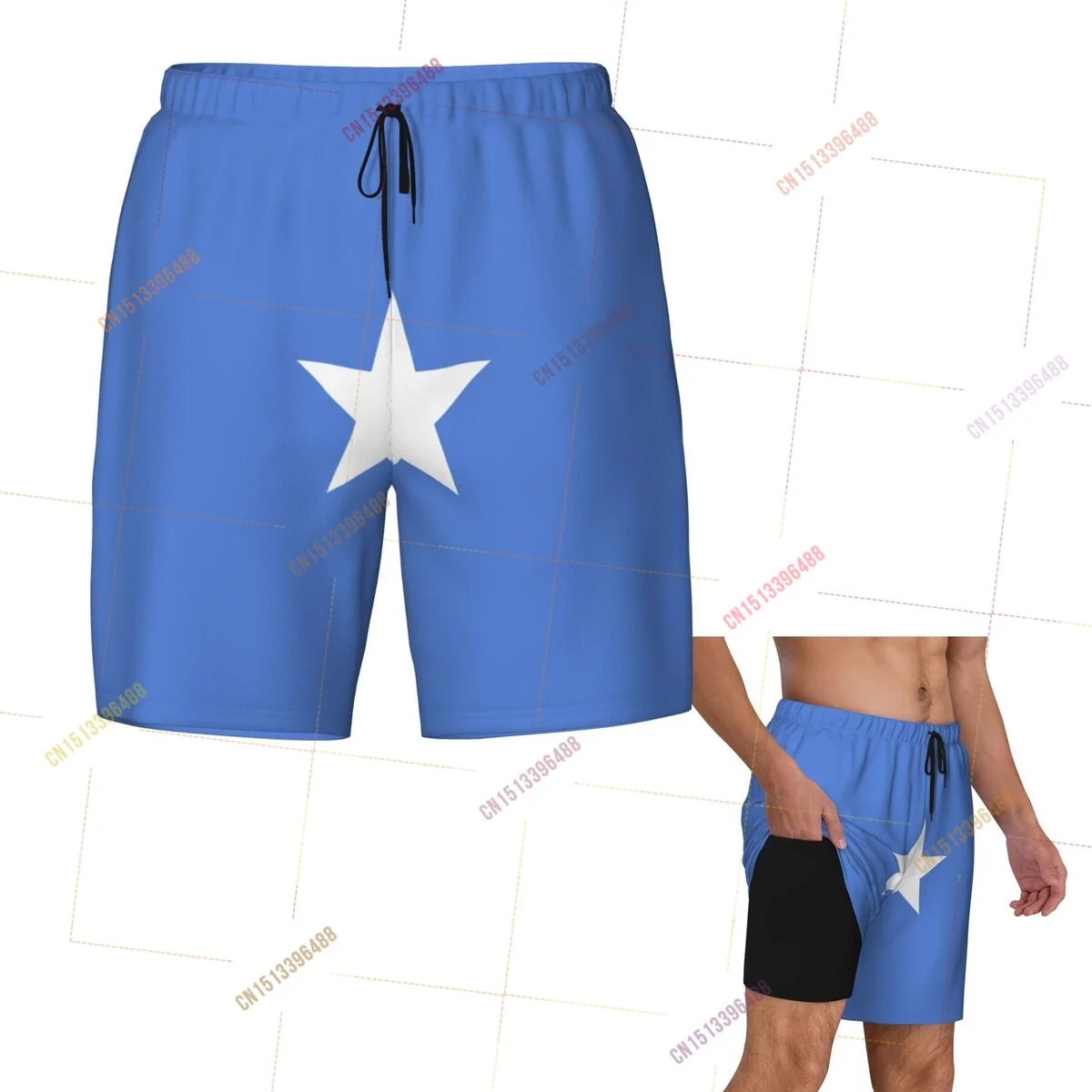 

2026 Somalia Flag Top Print 3D Mens Swimming Trunks Hawaiian Bathing Beach 2 in 1 Quick-Dry Summer Swim Shorts With Pockets