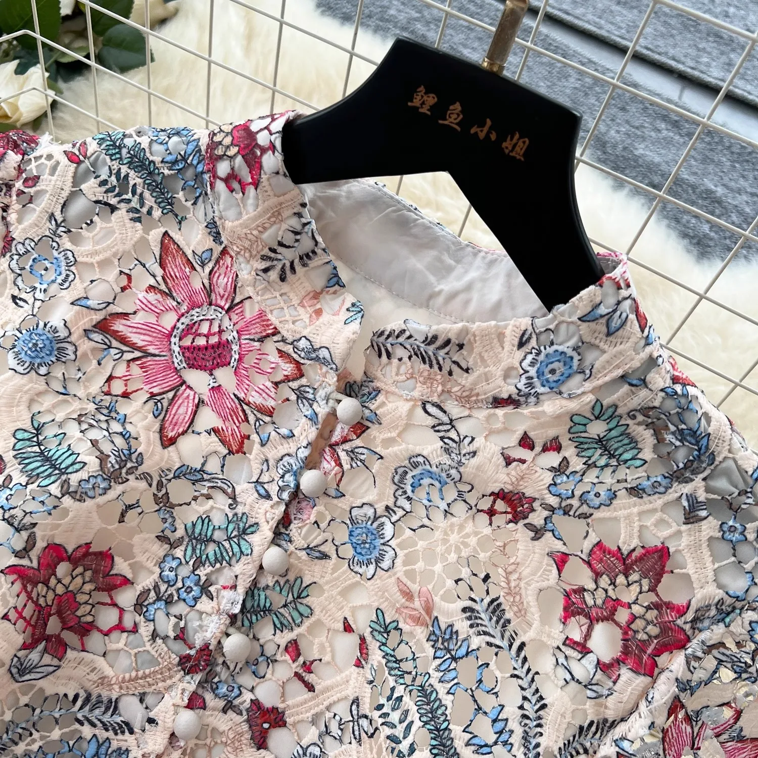 Vestido elegante de encaje calado para mujer, Vestido largo de fiesta de noche con cinturón y cuentas de cristal, manga corta, cuello redondo, bordado de flores, verano